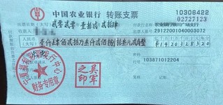 中奖彩票转账支票