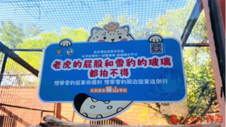 雪豹馆外的贴士。人民网 顾斐菲摄