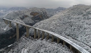 1月9日，被冰雪封冻的毕威高速赫章特大桥。李学友摄