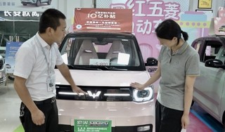 市民罗霞正在选购新能源汽车。