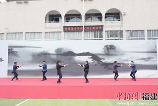 国家级非遗詠春拳弟子们为在场嘉宾表演中。福建省詠春拳协会供图