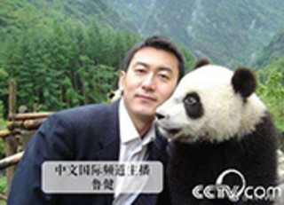 央视主播与大熊猫合影照