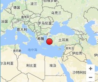 8级地震,震源深度10千米.   另据法新社报道,该地震造成希腊2人死亡.