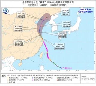台风“梅花”未来48小时路径概率预报图