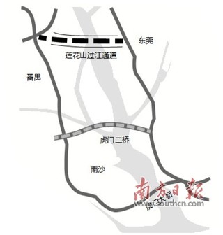 莲花山过江通道工程线路方案示意图.