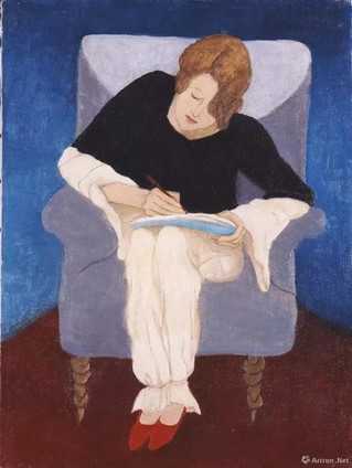 加布里埃勒·穆特《坐在扶手椅上写字的女士》
