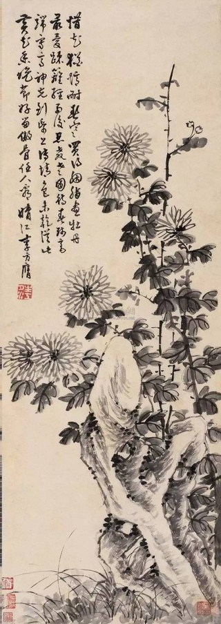 清 李方膺(1659～1755)《菊石图》立轴纸本 92×32厘米