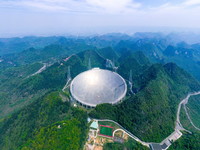3月29日拍摄的“中国天眼”全景（维护保养期间拍摄，无人机照片）。