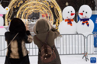 2月10日，在俄羅斯莫斯科高爾基公園，游客在冰雪藝術節上參觀。新華社記者 白雪騏 攝
