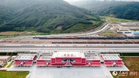 2022年7月29日，中老铁路最大口岸站磨憨站（无人机拍摄）。杨宝森摄