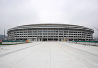 这是北京工人体育场清水混凝土外立面（10月8日摄）。