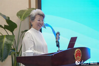 图为欧渤芊总领事在授课，人民网塔里克·易卜拉欣摄