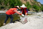 4月10日，女子志愿护河队队员在陕西旬阳市双河镇高坪社区河边捡拾垃圾。新华社记者 邵瑞 摄
